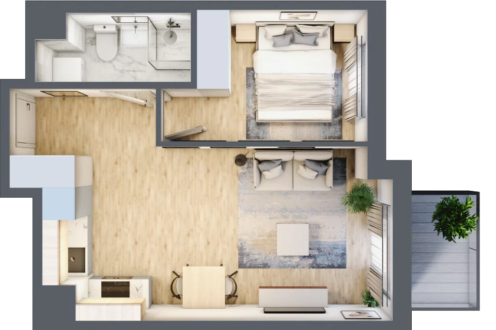 2 pokoje, mieszkanie 39,89 m², piętro 1, oferta nr D/70, Apartamenty Rudnickiego, Warszawa, Bielany, Piaski, ul. Rudnickiego 7