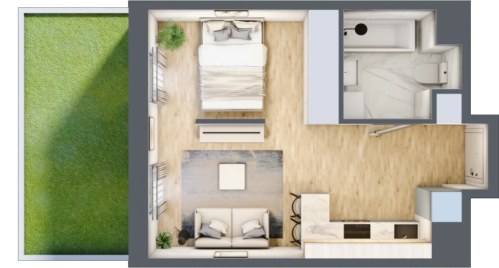 1 pokój, mieszkanie 29,84 m², parter, oferta nr F/3, Apartamenty Park Matecznego bud. F i G, Kraków, Podgórze, Mateczny, ul. Rydlówka / Nowoorawska