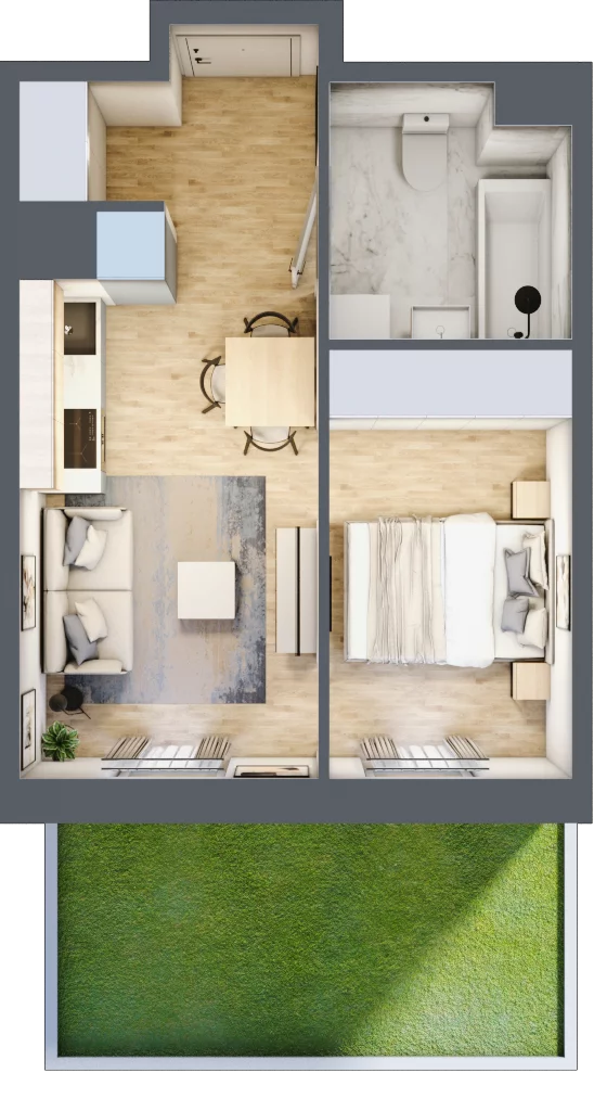 2 pokoje, mieszkanie 29,63 m², parter, oferta nr F/31, Apartamenty Park Matecznego bud. F i G, Kraków, Podgórze, Mateczny, ul. Rydlówka / Nowoorawska
