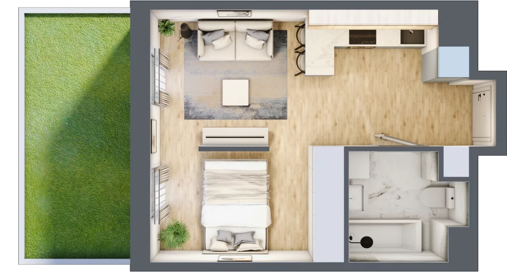 1 pokój, mieszkanie 29,91 m², parter, oferta nr F/2, Apartamenty Park Matecznego bud. F i G, Kraków, Podgórze, Mateczny, ul. Rydlówka / Nowoorawska