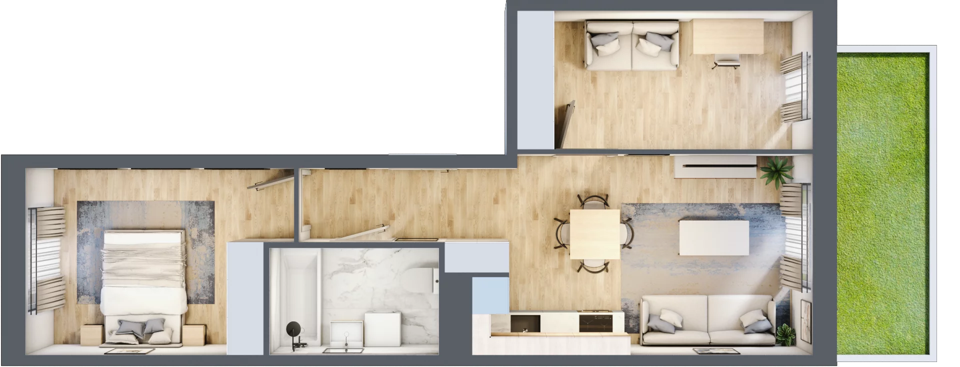 3 pokoje, mieszkanie 48,55 m², parter, oferta nr F/15, Apartamenty Park Matecznego bud. F i G, Kraków, Podgórze, Mateczny, ul. Rydlówka / Nowoorawska
