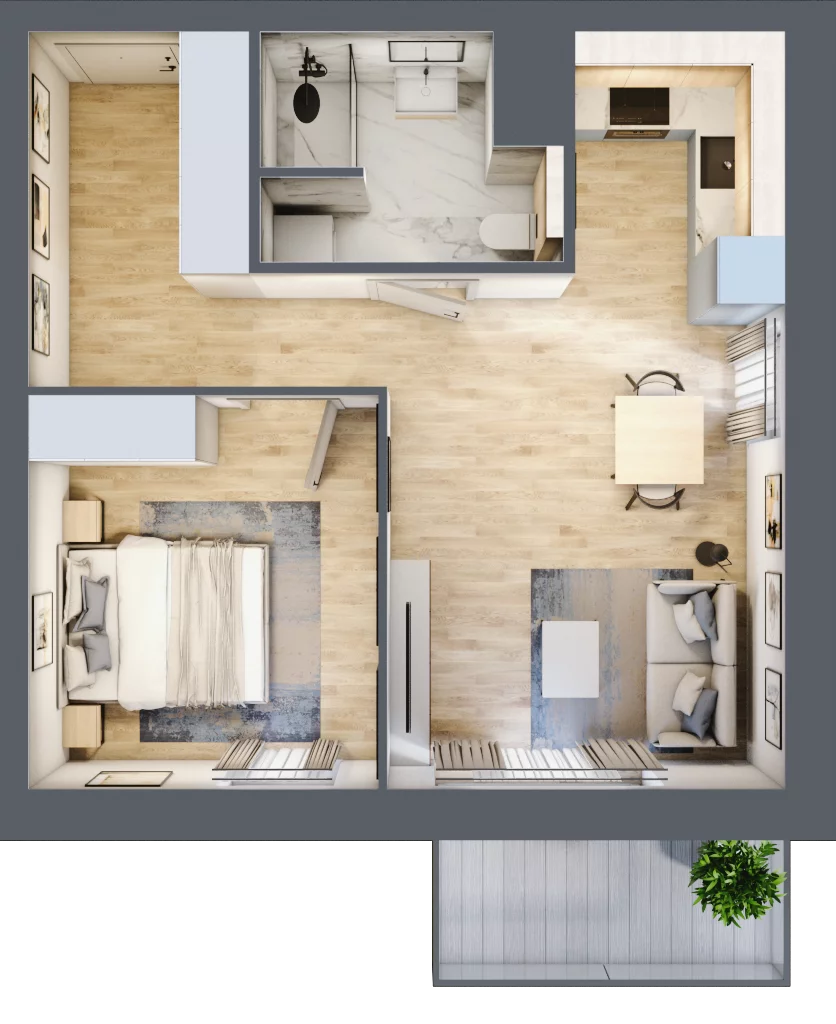 2 pokoje, mieszkanie 43,35 m², piętro 2, oferta nr A/14, Osiedle przy Wielickiej, Kraków, Bieżanów-Prokocim, ul. Marii Orwid / Wielicka