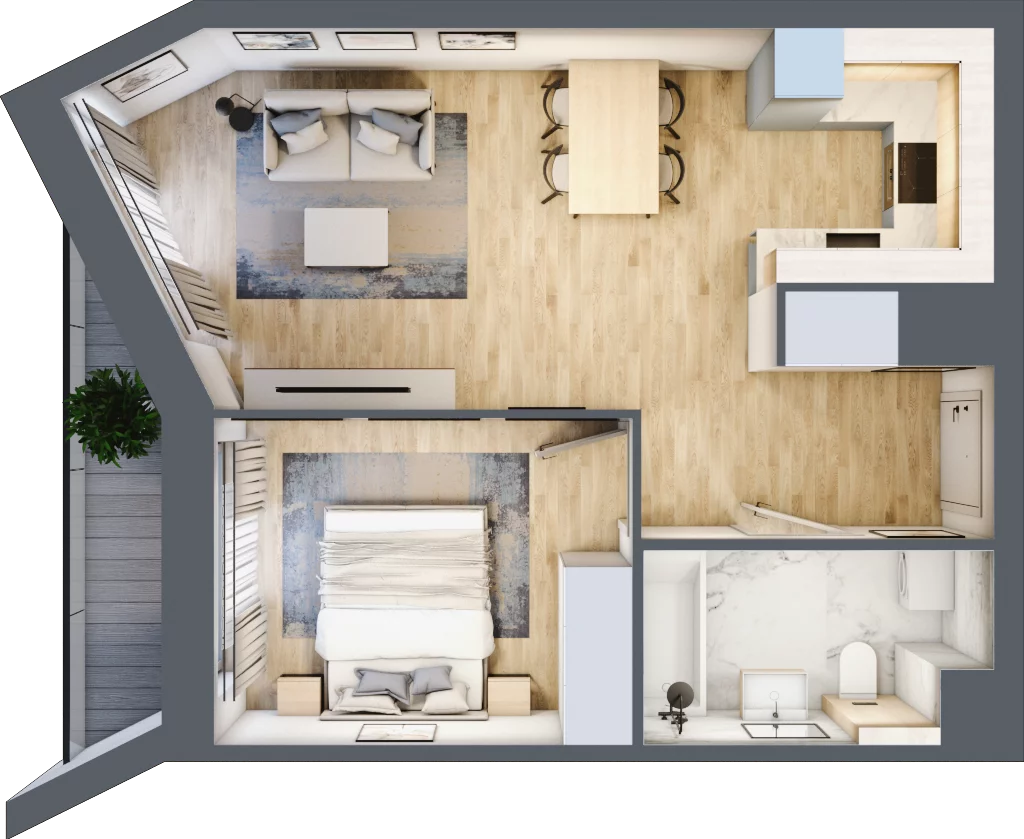 2 pokoje, mieszkanie 43,31 m², piętro 3, oferta nr A/34, Osiedle przy Wielickiej, Kraków, Bieżanów-Prokocim, ul. Marii Orwid / Wielicka