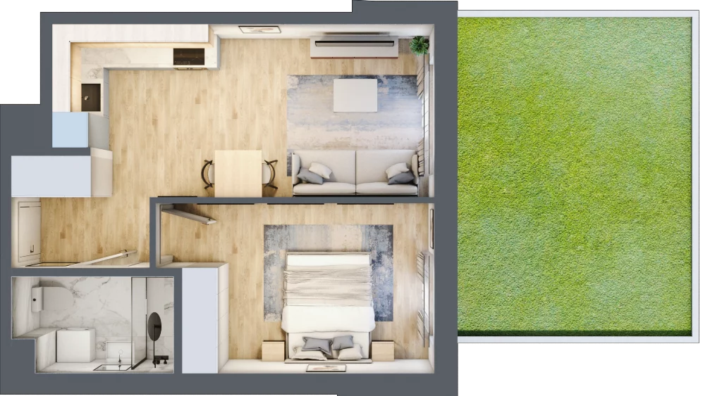2 pokoje, mieszkanie 39,49 m², parter, oferta nr A-21, Miasteczko Julianów, Julianów, ul. Urbanistów
