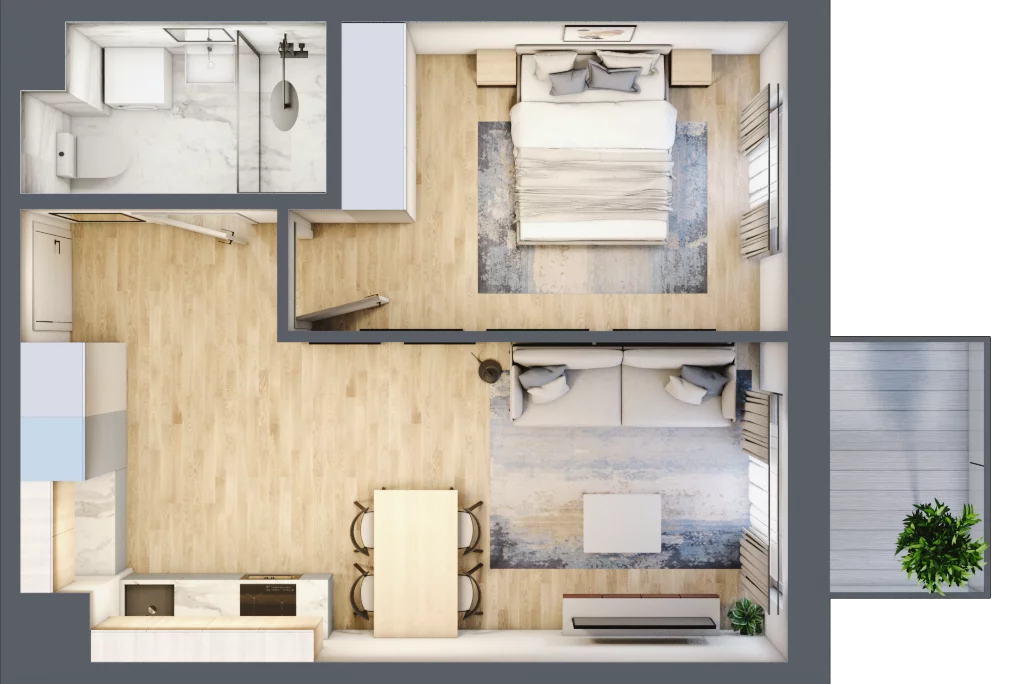 2 pokoje, mieszkanie 41,25 m², piętro 1, oferta nr A-55, Miasteczko Julianów, Julianów, ul. Urbanistów