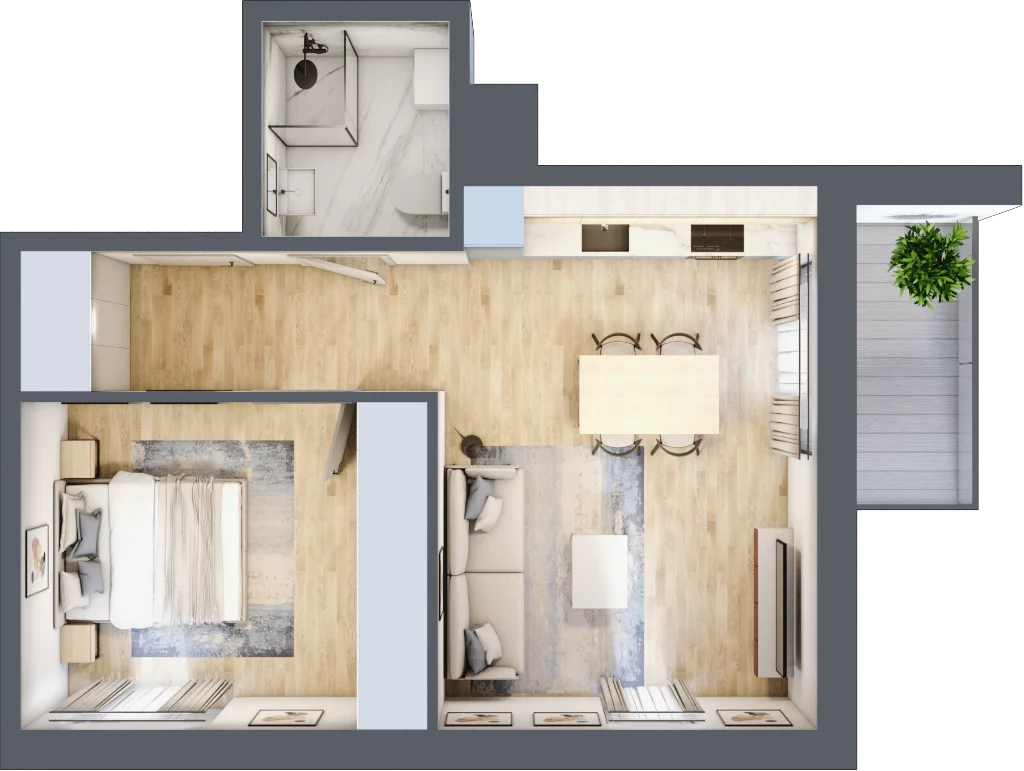 2 pokoje, mieszkanie 43,40 m², piętro 1, oferta nr A-8, Miasteczko Julianów, Julianów, ul. Urbanistów