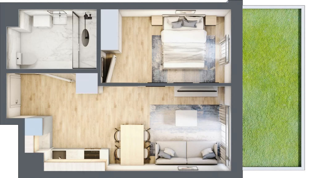 2 pokoje, mieszkanie 39,73 m², parter, oferta nr B-65, Miasteczko Julianów, Julianów, ul. Urbanistów