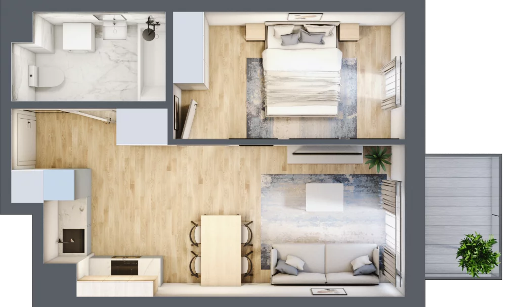 2 pokoje, mieszkanie 39,87 m², piętro 1, oferta nr B-76, Miasteczko Julianów, Julianów, ul. Urbanistów