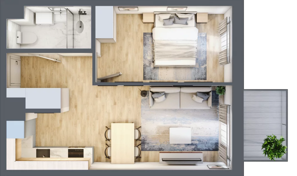 2 pokoje, mieszkanie 40,69 m², piętro 1, oferta nr B-90, Miasteczko Julianów, Julianów, ul. Urbanistów