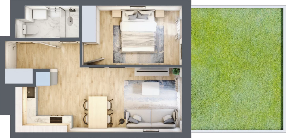 2 pokoje, mieszkanie 39,31 m², parter, oferta nr C-127, Miasteczko Julianów, Julianów, ul. Urbanistów