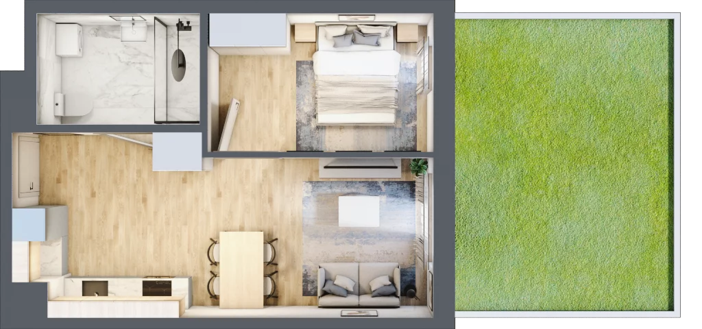 2 pokoje, mieszkanie 40,13 m², parter, oferta nr C-128, Miasteczko Julianów, Julianów, ul. Urbanistów