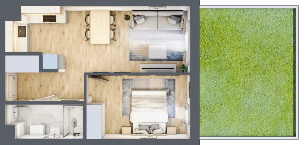 2 pokoje, mieszkanie 40,40 m², parter, oferta nr C-131, Miasteczko Julianów, Julianów, ul. Urbanistów