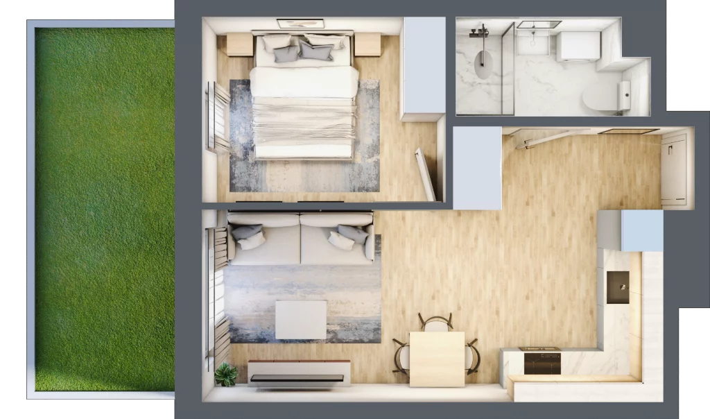 2 pokoje, mieszkanie 35,71 m², parter, oferta nr C-136, Miasteczko Julianów, Julianów, ul. Urbanistów