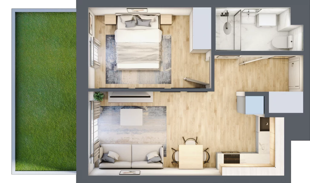 2 pokoje, mieszkanie 36,22 m², parter, oferta nr C-137, Miasteczko Julianów, Julianów, ul. Urbanistów