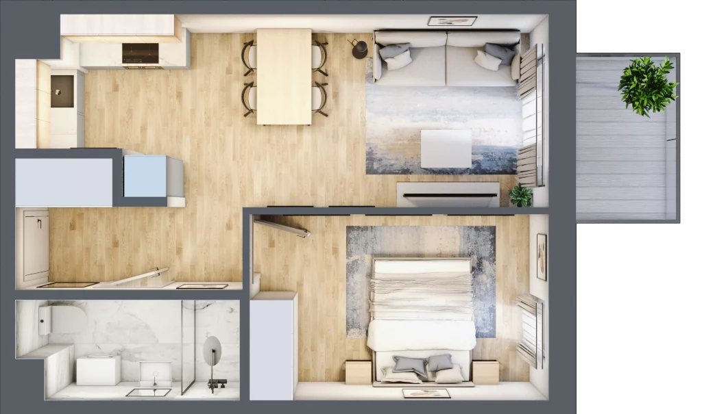2 pokoje, mieszkanie 40,58 m², piętro 1, oferta nr C-149, Miasteczko Julianów, Julianów, ul. Urbanistów