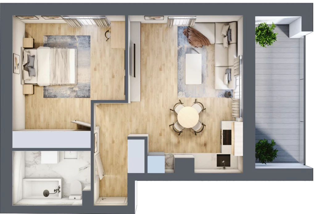 2 pokoje, mieszkanie 43,69 m², piętro 2, oferta nr 9C.M9, Willa Magnolia, Siechnice, ul. Magnoliowa
