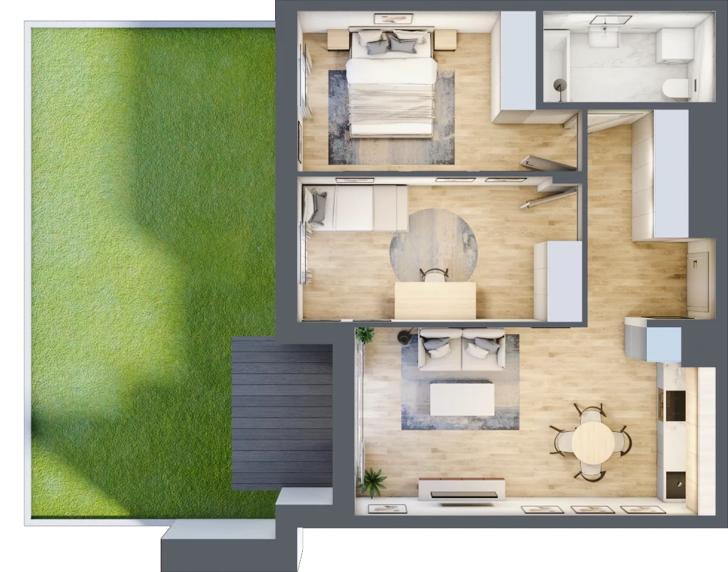 3 pokoje, mieszkanie 57,01 m², parter, oferta nr E_1, 3 Ogrody, Zamienie, ul. Anyżkowa