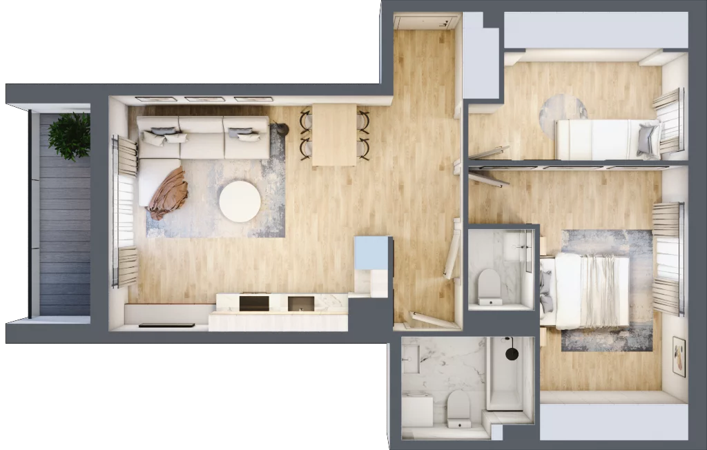 3 pokoje, mieszkanie 60,27 m², piętro 5, oferta nr 68c/63, Wiślane Klimaty, Kraków, Podgórze, Płaszów, ul. Myśliwska