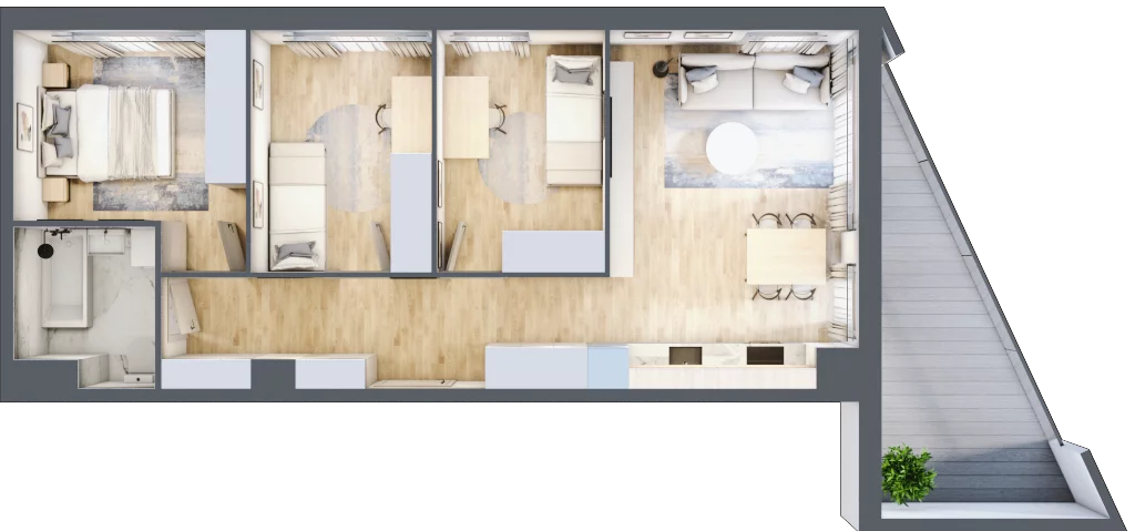4 pokoje, mieszkanie 61,03 m², piętro 1, oferta nr 68c/5, Wiślane Klimaty, Kraków, Podgórze, Płaszów, ul. Myśliwska