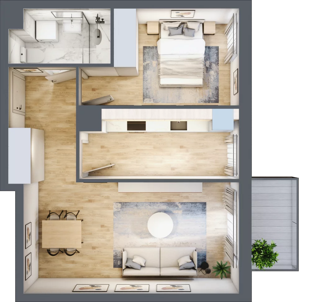 2 pokoje, mieszkanie 44,97 m², piętro 1, oferta nr 68c/41, Wiślane Klimaty, Kraków, Podgórze, Płaszów, ul. Myśliwska