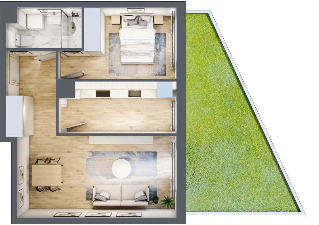 2 pokoje, mieszkanie 44,64 m², parter, oferta nr 68c/34, Wiślane Klimaty, Kraków, Podgórze, Płaszów, ul. Myśliwska