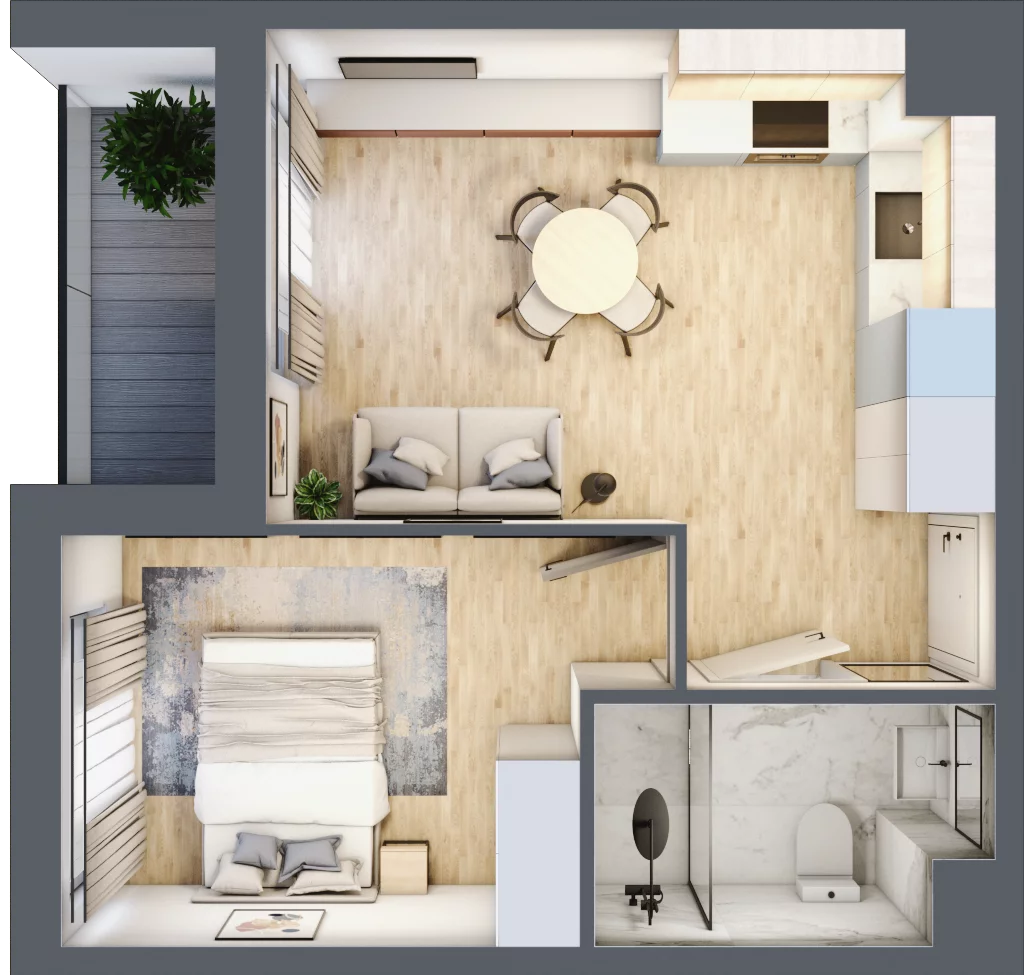 2 pokoje, mieszkanie 34,37 m², piętro 4, oferta nr 68c/58, Wiślane Klimaty, Kraków, Podgórze, Płaszów, ul. Myśliwska