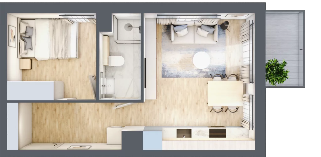 2 pokoje, mieszkanie 34,02 m², piętro 4, oferta nr 68c/60, Wiślane Klimaty, Kraków, Podgórze, Płaszów, ul. Myśliwska