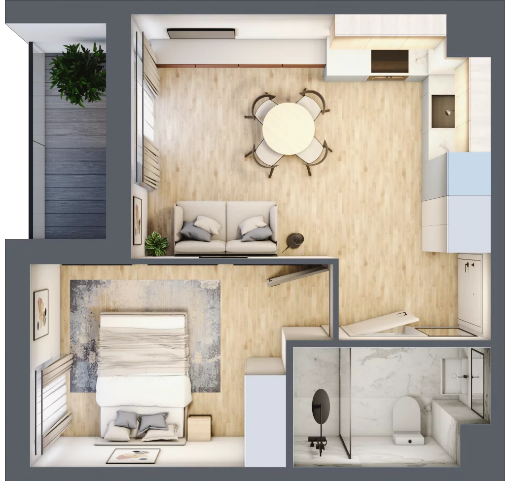 2 pokoje, mieszkanie 34,46 m², piętro 1, oferta nr 68c/37, Wiślane Klimaty, Kraków, Podgórze, Płaszów, ul. Myśliwska