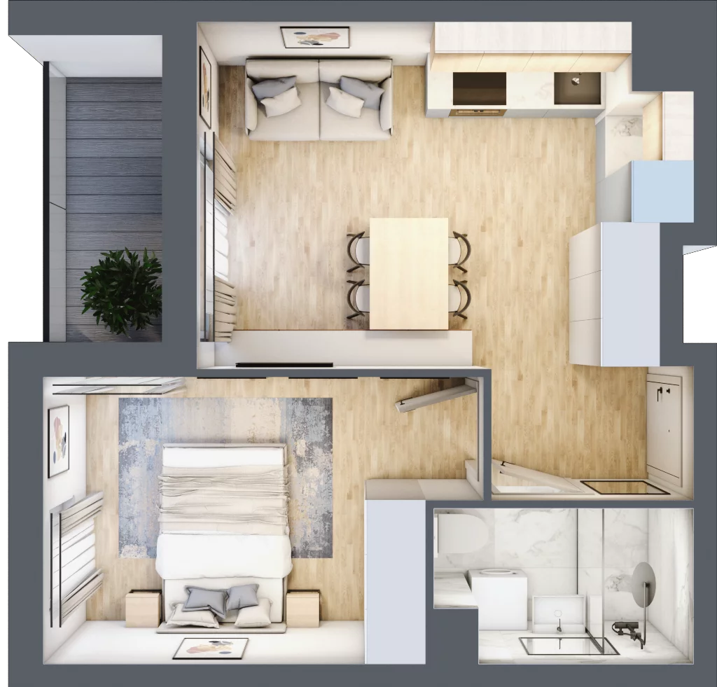 2 pokoje, mieszkanie 33,61 m², piętro 4, oferta nr 68c/57, Wiślane Klimaty, Kraków, Podgórze, Płaszów, ul. Myśliwska