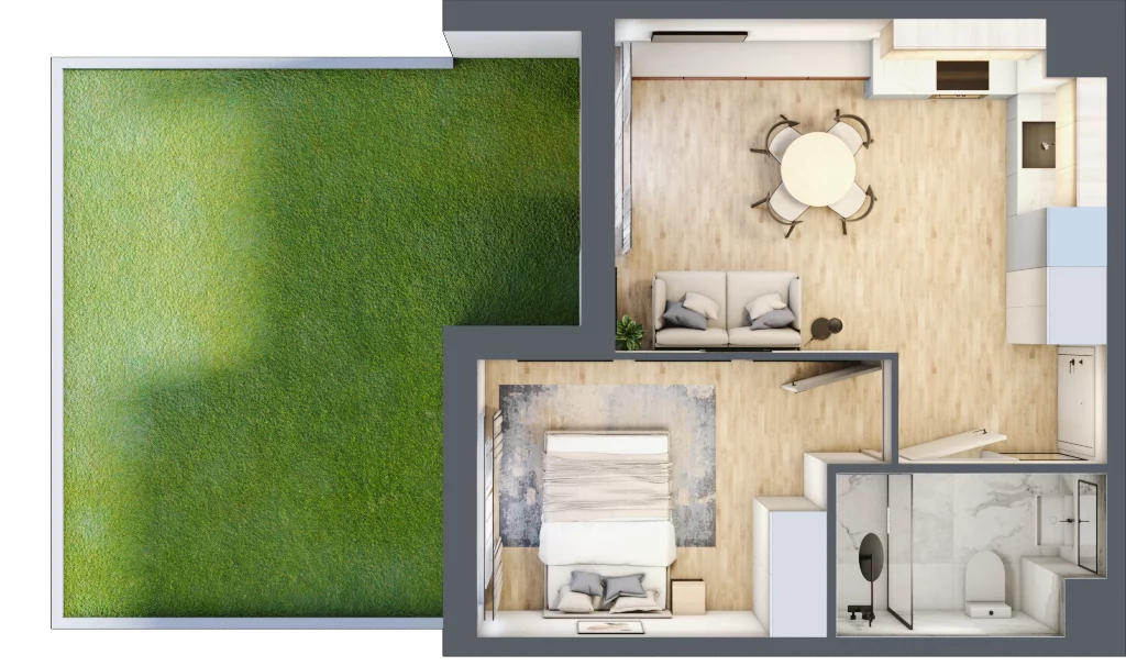 2 pokoje, mieszkanie 34,06 m², parter, oferta nr 68c/30, Wiślane Klimaty, Kraków, Podgórze, Płaszów, ul. Myśliwska