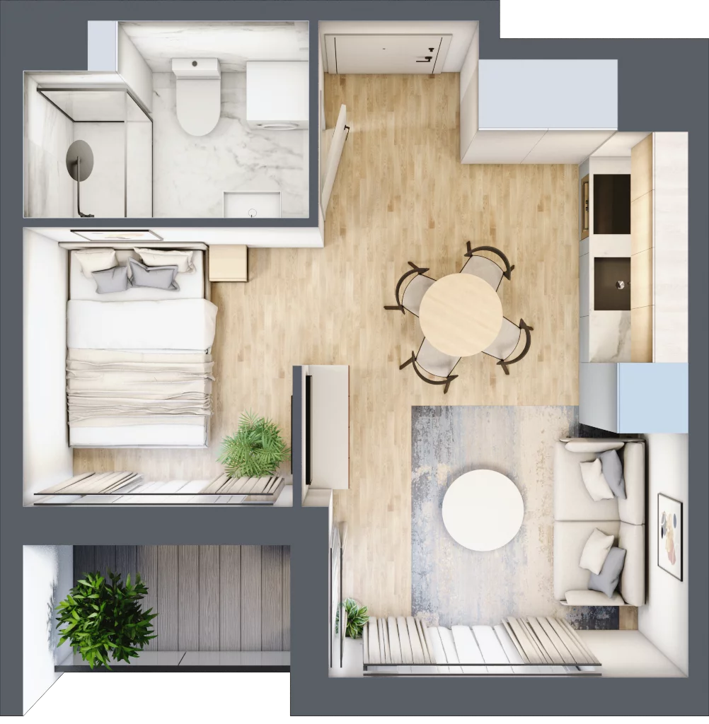 1 pokój, mieszkanie 27,66 m², piętro 3, oferta nr 68c/17, Wiślane Klimaty, Kraków, Podgórze, Płaszów, ul. Myśliwska