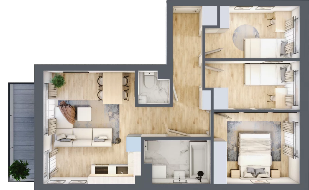 4 pokoje, mieszkanie 59,99 m², piętro 2, oferta nr A2/2/1, Accanto, Kiełczów, ul. Bawarska