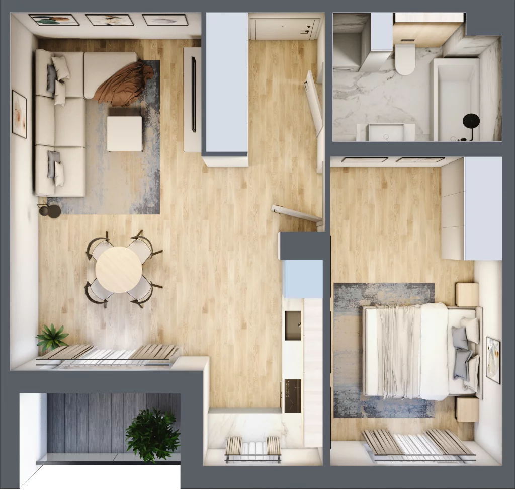 2 pokoje, mieszkanie 47,86 m², piętro 3, oferta nr E.3.20.2k, art.TEO - bud. E, F, Łódź, Polesie, Teofilów, ul. Kaczeńcowa 2B i 2C
