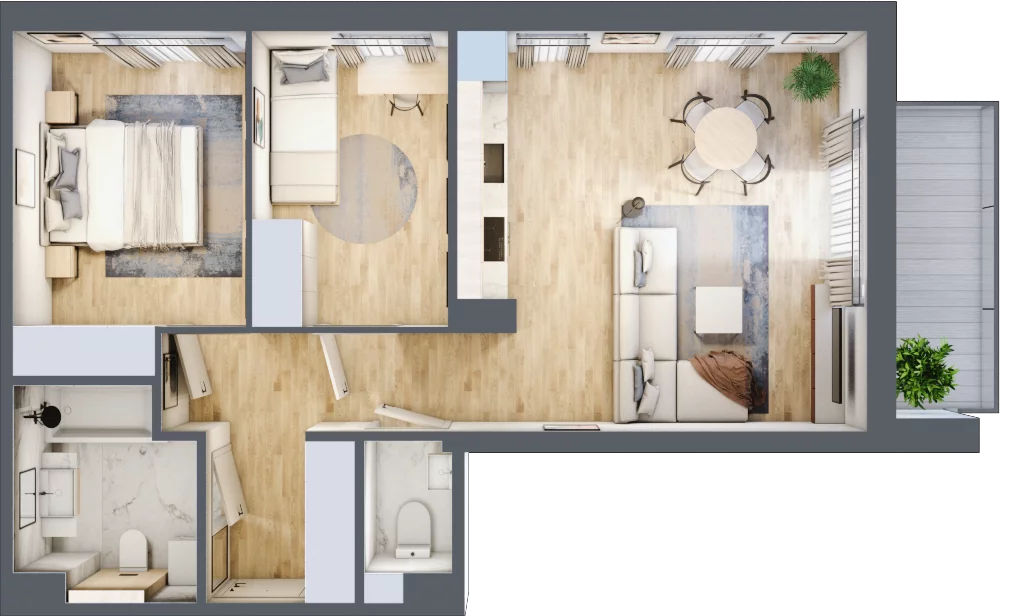 3 pokoje, mieszkanie 57,61 m², piętro 2, oferta nr E.2.17.3a, art.TEO - bud. E, F, Łódź, Polesie, Teofilów, ul. Kaczeńcowa 2B i 2C