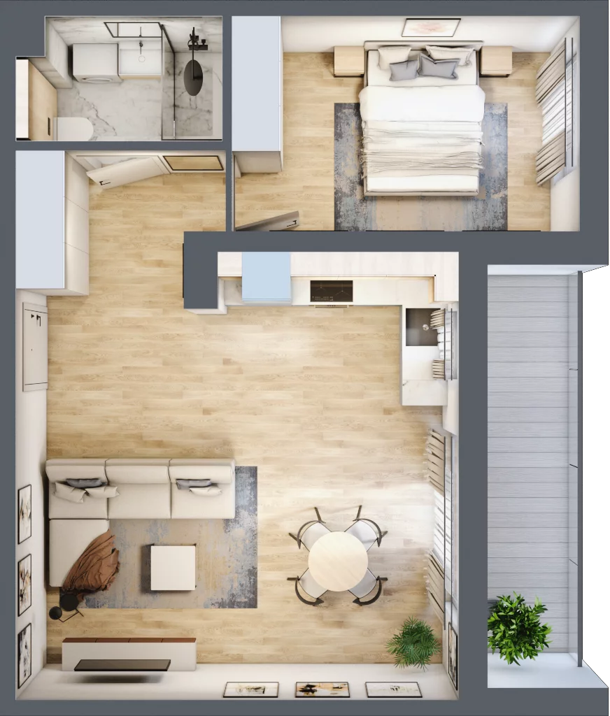 2 pokoje, mieszkanie 47,92 m², piętro 1, oferta nr F.1.13.2k, art.TEO - bud. E, F, Łódź, Polesie, Teofilów, ul. Kaczeńcowa 2B i 2C