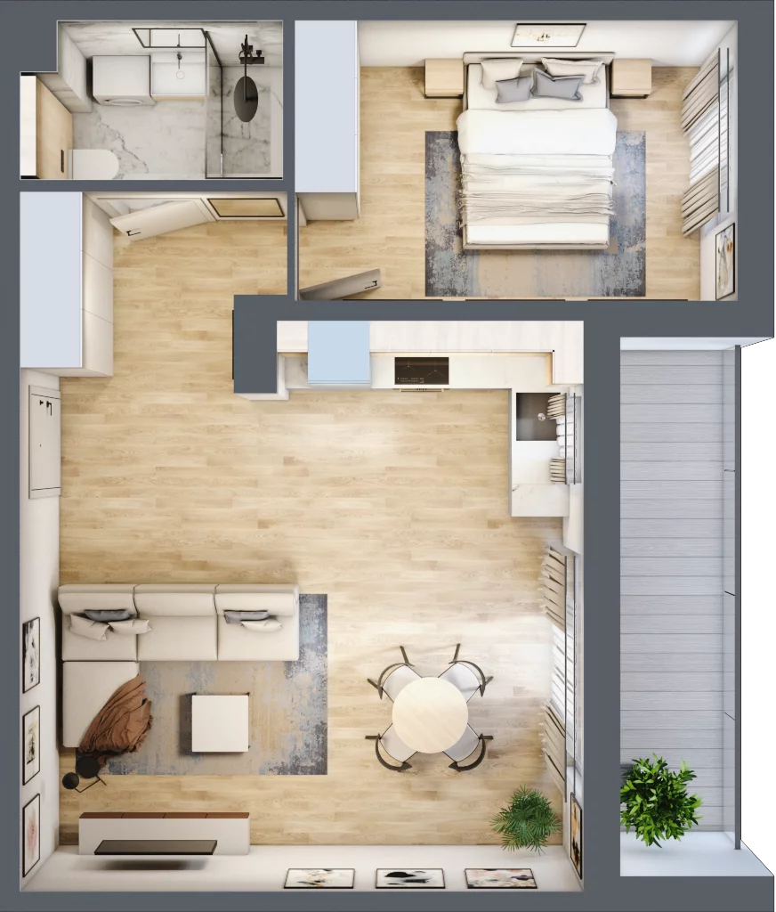2 pokoje, mieszkanie 48,44 m², piętro 2, oferta nr F.2.22.2k, art.TEO - bud. E, F, Łódź, Polesie, Teofilów, ul. Kaczeńcowa 2B i 2C