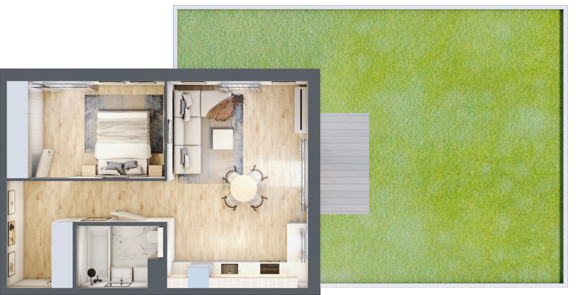 2 pokoje, mieszkanie 48,07 m², parter, oferta nr F.0.03.2k, art.TEO - bud. E, F, Łódź, Polesie, Teofilów, ul. Kaczeńcowa 2B i 2C