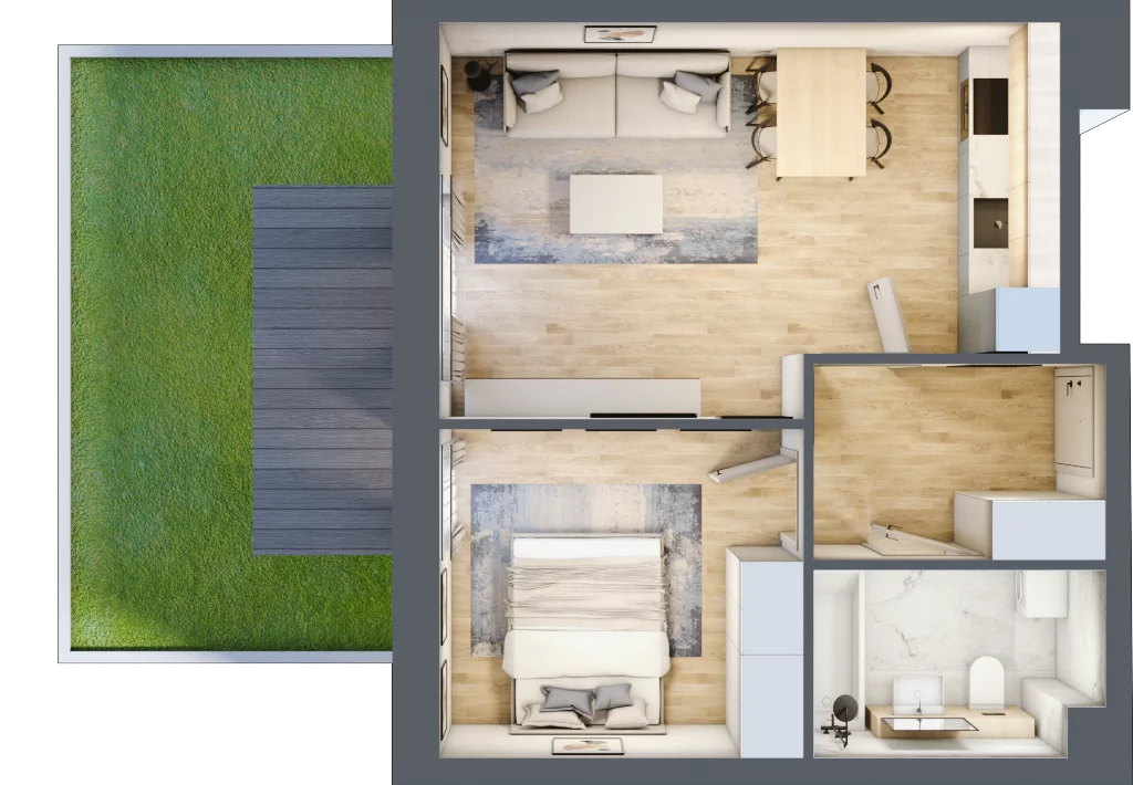2 pokoje, mieszkanie 40,52 m², parter, oferta nr P.1.0.06, Partynice House II, Wrocław, Krzyki-Partynice, Krzyki, ul. Kawalerzystów