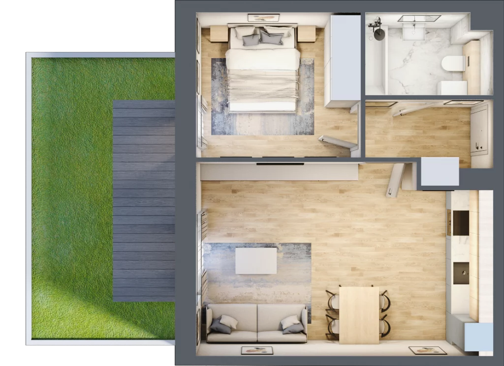 2 pokoje, mieszkanie 43,85 m², parter, oferta nr P.1.0.07, Partynice House II, Wrocław, Krzyki-Partynice, Krzyki, ul. Kawalerzystów