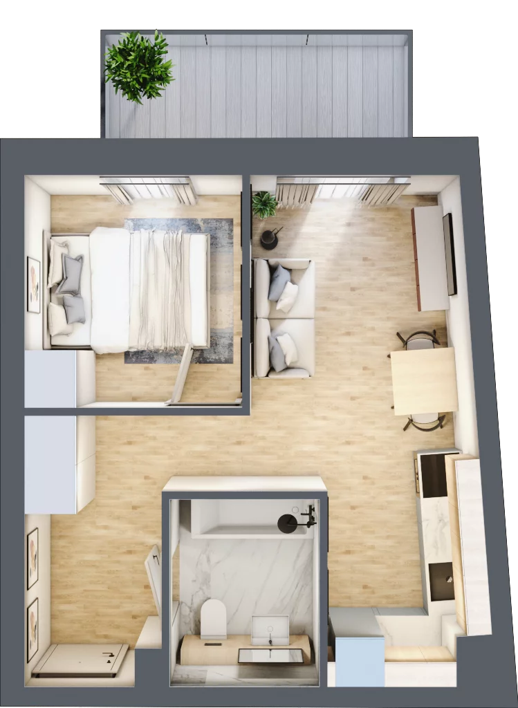 2 pokoje, mieszkanie 32,75 m², piętro 1, oferta nr P.1.1.08, Partynice House II, Wrocław, Krzyki-Partynice, Krzyki, ul. Kawalerzystów