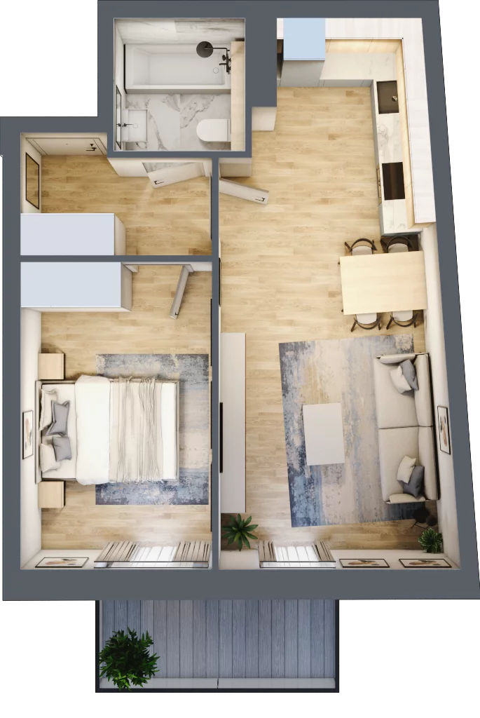 2 pokoje, mieszkanie 43,96 m², piętro 1, oferta nr P.1.1.09, Partynice House II, Wrocław, Krzyki-Partynice, Krzyki, ul. Kawalerzystów