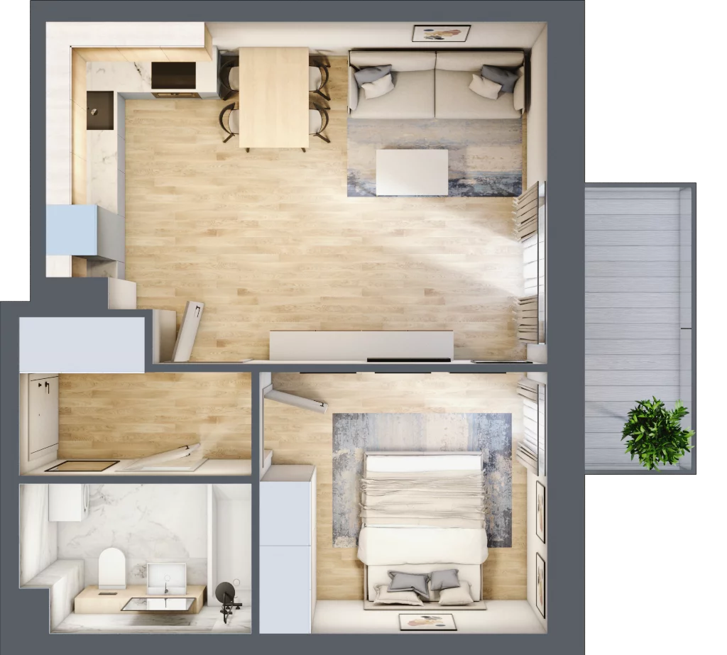 2 pokoje, mieszkanie 42,65 m², piętro 1, oferta nr P.1.1.10, Partynice House II, Wrocław, Krzyki-Partynice, Krzyki, ul. Kawalerzystów