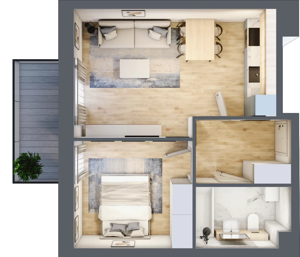 2 pokoje, mieszkanie 40,54 m², piętro 1, oferta nr P.1.1.14, Partynice House II, Wrocław, Krzyki-Partynice, Krzyki, ul. Kawalerzystów