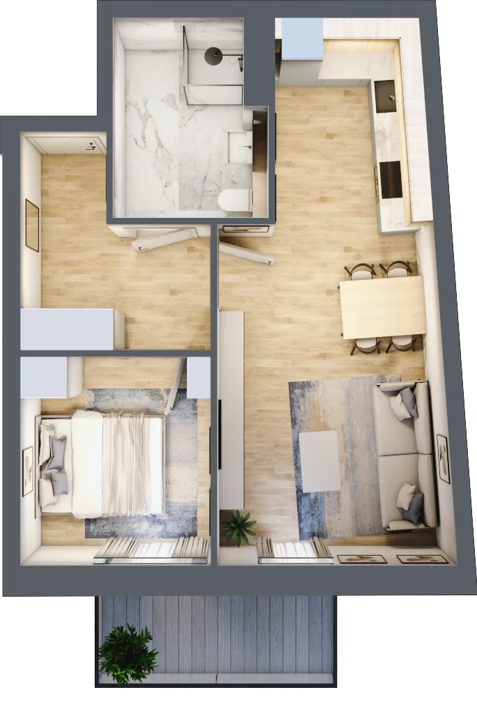 2 pokoje, mieszkanie 43,73 m², piętro 2, oferta nr P.1.2.17, Partynice House II, Wrocław, Krzyki-Partynice, Krzyki, ul. Kawalerzystów