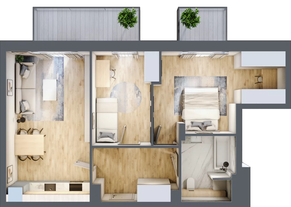 3 pokoje, mieszkanie 61,91 m², piętro 2, oferta nr P.1.2.23, Partynice House II, Wrocław, Krzyki-Partynice, Krzyki, ul. Kawalerzystów