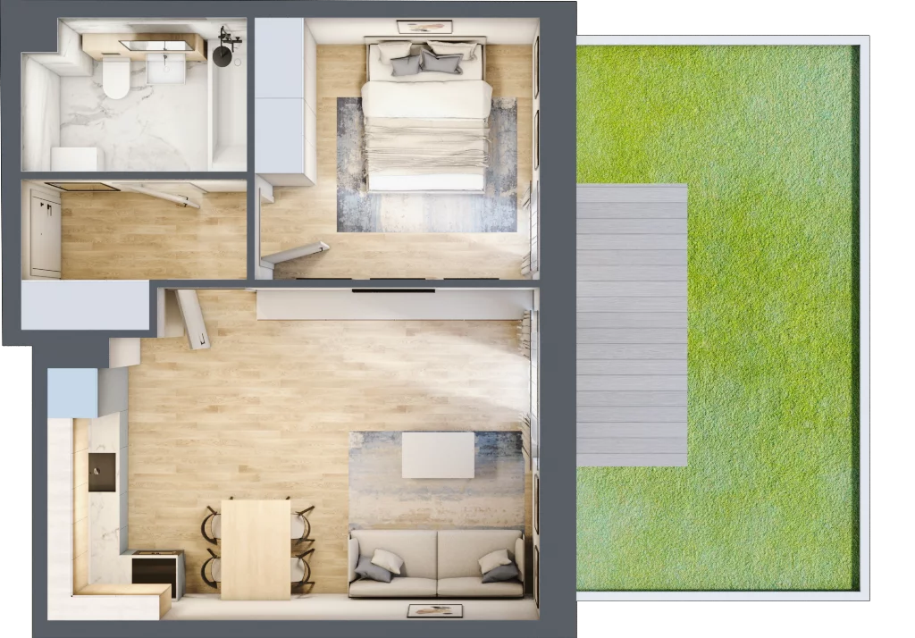 2 pokoje, mieszkanie 43,01 m², parter, oferta nr P.2.0.02, Partynice House II, Wrocław, Krzyki-Partynice, Krzyki, ul. Kawalerzystów