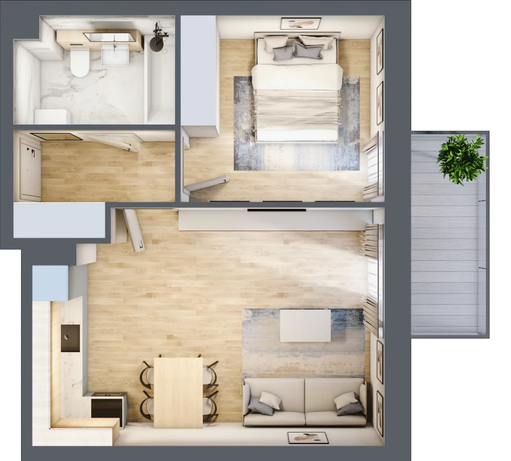 2 pokoje, mieszkanie 42,90 m², piętro 1, oferta nr P.2.1.06, Partynice House II, Wrocław, Krzyki-Partynice, Krzyki, ul. Kawalerzystów