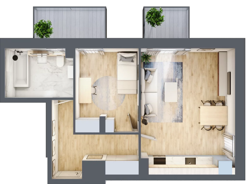 2 pokoje, mieszkanie 47,56 m², piętro 2, oferta nr P.2.2.08, Partynice House II, Wrocław, Krzyki-Partynice, Krzyki, ul. Kawalerzystów