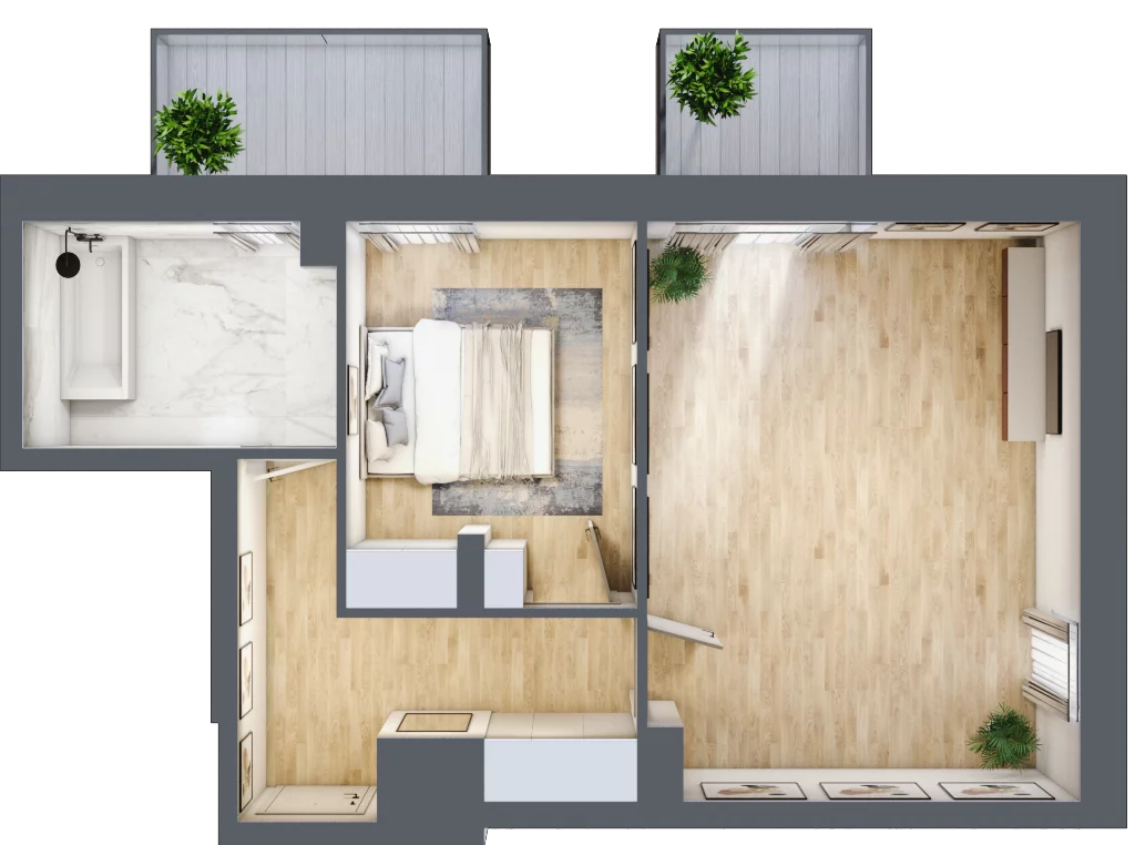 2 pokoje, mieszkanie 43,98 m², piętro 3, oferta nr P.2.3.12, Partynice House II, Wrocław, Krzyki-Partynice, Krzyki, ul. Kawalerzystów