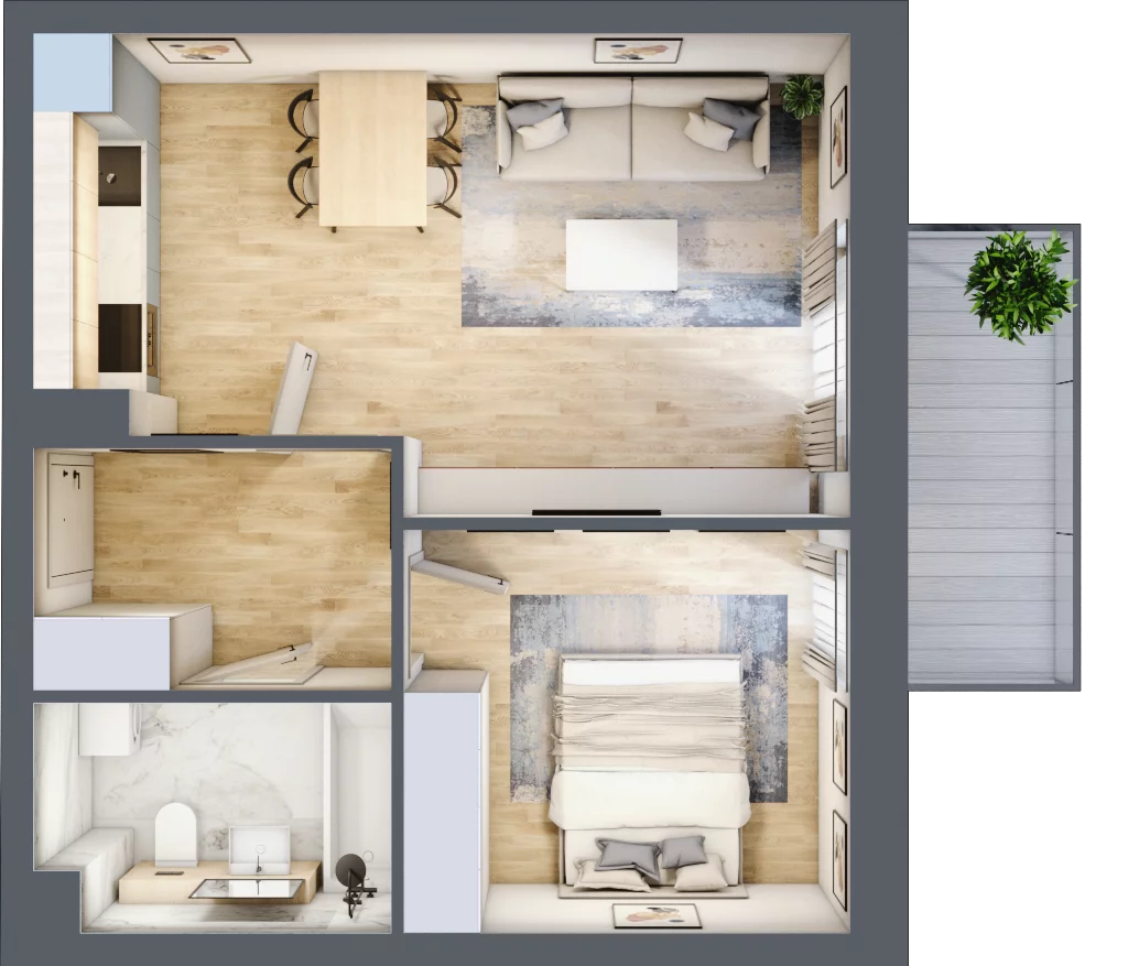 2 pokoje, mieszkanie 41,36 m², piętro 1, oferta nr P.1.1.12, Partynice House II, Wrocław, Krzyki-Partynice, Krzyki, ul. Kawalerzystów